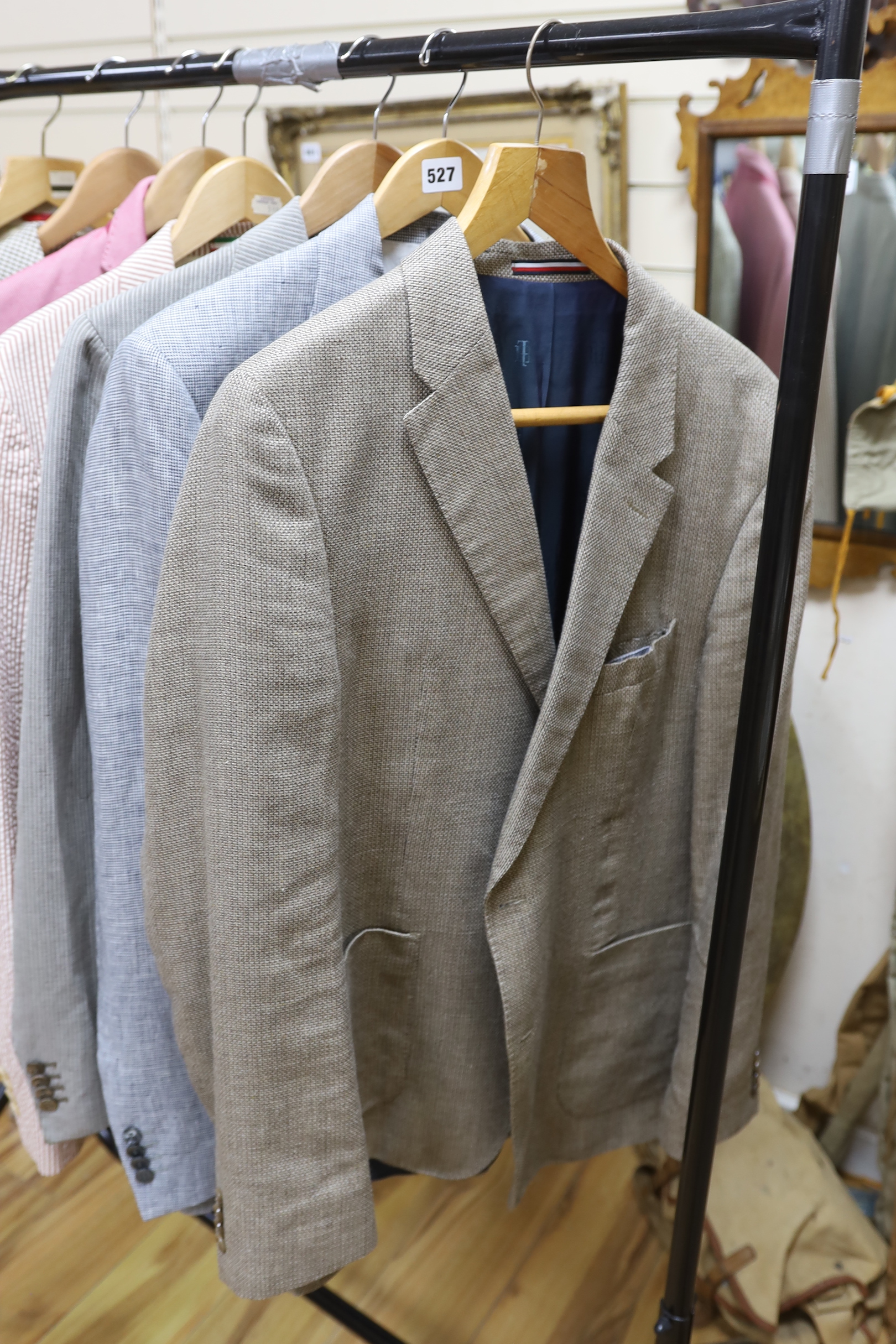 Eight various gentlemen’s lightweight jackets, of varying sizes, including, Visconti, Moschino, Boss and Lab